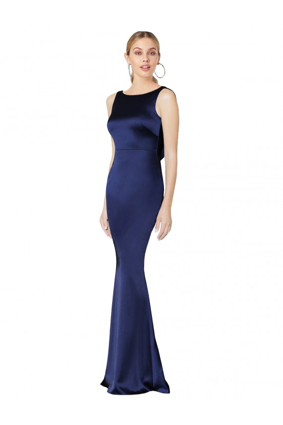 Best Sheath High Neck Stretch Satin Prom Dress Low Back