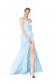 Best Double Straps V-Neck Sleeveless Stretch Satin Prom Dress with High Slit