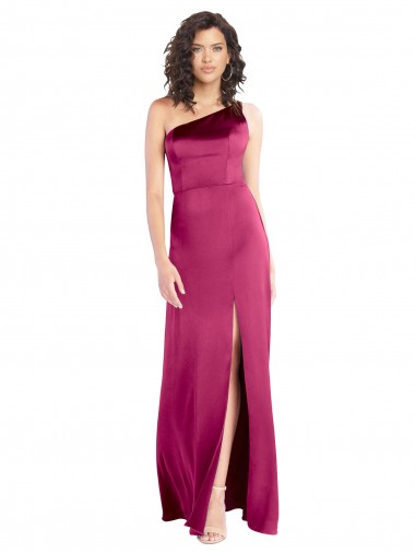 Best Sleek One Shoulder A-Line Long Stretch Satin Prom Dress with Spaghetti Straps Back