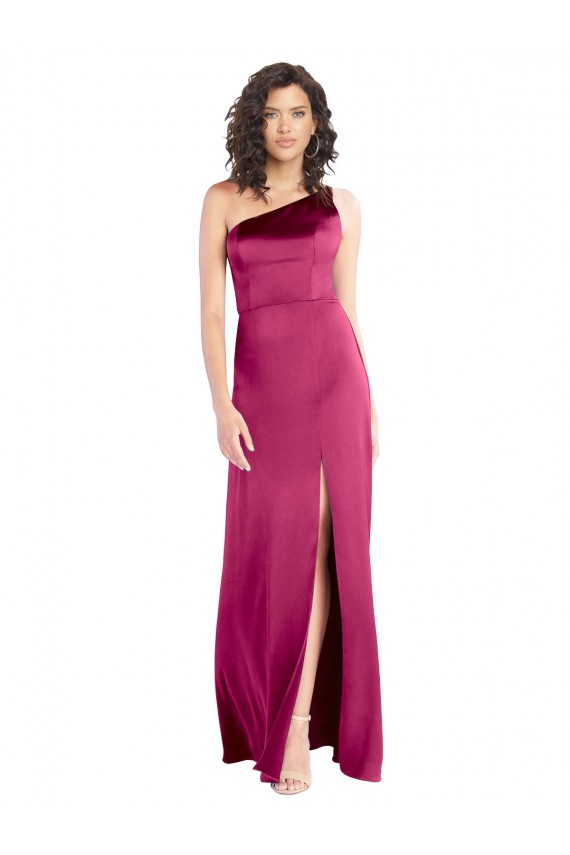 Best Sleek One Shoulder A-Line Long Stretch Satin Prom Dress with Spaghetti Straps Back