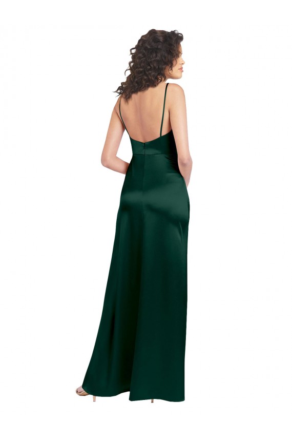 Best Long Slim Scoop Neck Stretch Satin Prom Dress with Open Back