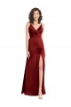 Best Faux Surplice Neckline Long Slim A-Line Stretch Satin Prom Dress