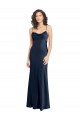 Best Cowl Neck Long Empire Waist Stretch Satin Prom Dress with Open Back