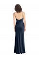 Best Cowl Neck Long Empire Waist Stretch Satin Prom Dress with Open Back