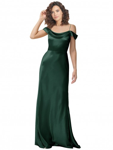Best Off the Shoulder Sleeves Long Stretch Satin Prom Dress with Pleated Draped Neckline