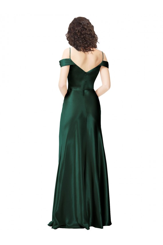 Best Off the Shoulder Sleeves Long Stretch Satin Prom Dress with Pleated Draped Neckline
