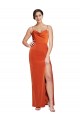 Best Front Cowl Neck Long Floor Length Stretch Satin Prom Dress with High Side Split