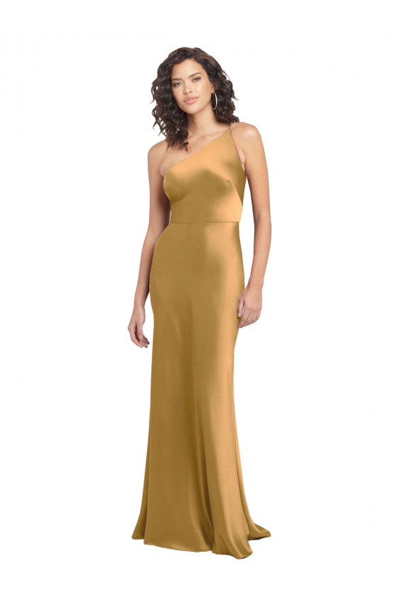 Best One Shoulder Long Floor Length Stretch Satin Slip Prom Dress