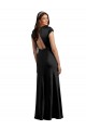 Best Plunging V-Neck Cap Cleeves Long Stretch Satin Prom Dress with Keyhole Back