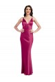 Best V-Neck Spaghetti Straps Slim Stretch Satin Prom Dress with Low Scoop Back