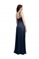 Best Cowl Neck Soft Long Stretch Satin Prom Dress with Side Slit and Pleated Straps