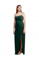 Best Sleek Straight Neckline Long Wrap Stretch Satin Prom Dress with Angled Pleats