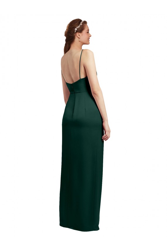 Best Sleek Straight Neckline Long Wrap Stretch Satin Prom Dress with Angled Pleats