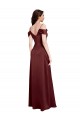 Best Draped Off the Shoulder Sleeves Slim A-Line Stretch Satin Prom Dress with Side Slit