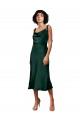 Best Spaghetti Straps Tie Shoulders Cowl Neck Short Midi Length Stretch Satin Cocktail Prom Dress / Homecoming Dress