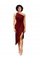 Best One Shoulder Midi Length Short Stretch Satin Wrap Style Cocktail Prom Dress / Homecoming Dress
