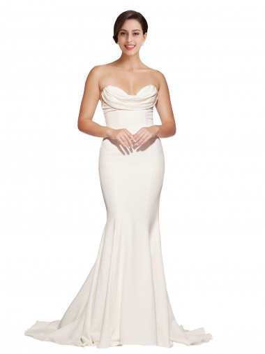 Best Strapless Cowl Neck Sweep Train Stretch Satin Prom Dress