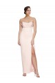 Best Cowl Neck Strapless Stretch Satin Prom Dress with High Split