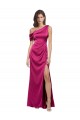 Best Off the Shoulder Short Sleeves Stretch Satin Prom Dress with Side Slit