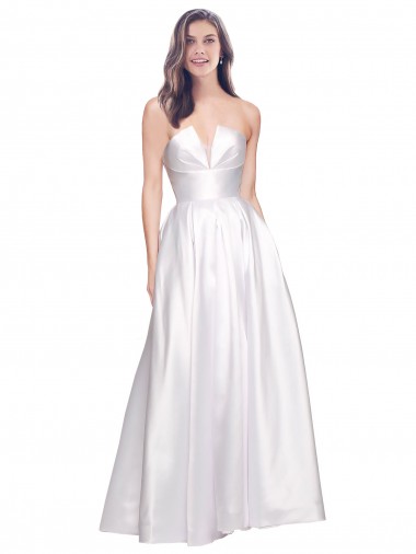 Best Full Length Strapless V-Cutout Stretch Satin Prom Dress
