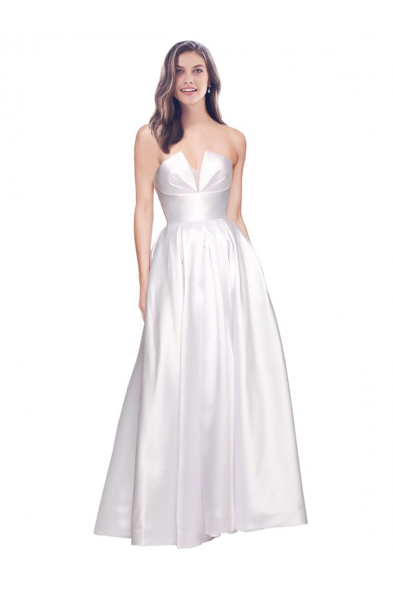 Best Full Length Strapless V-Cutout Stretch Satin Prom Dress