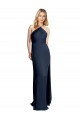 Best Halter Neckline Long Stretch Satin Prom Dress with Strappy Back and Side Slit