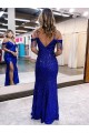 Best Cold Shoulder Sleeveless Long Floor Length Velvet Sequin Prom Dress with Slit