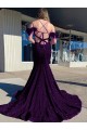 Best Cold Shoulder Sleeveless Long Court Train Velvet Sequin Prom Dress