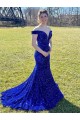 Best Off the Shoulder Sleeveless Long Sweep Train Velvet Sequin Prom Dress