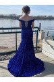 Best Off the Shoulder Sleeveless Long Sweep Train Velvet Sequin Prom Dress