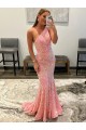 Best Open Back One Shoulder Sleeveless Long Sweep Train Velvet Sequin Prom Dress
