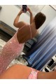 Best Open Back One Shoulder Sleeveless Long Sweep Train Velvet Sequin Prom Dress