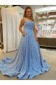 Best A-Line Scoop Sleeveless Long Court Train Velvet Sequin Prom Dress