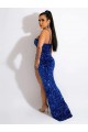 Best Long Sweep Train Spaghetti Straps Sleeveless Velvet Sequin Prom Dress with Slit