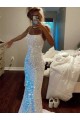 Best Long Spaghetti Straps Sleeveless Sweep Train Velvet Sequin Prom Dress