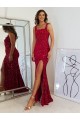 Best Square Neck Sleeveless Long Velvet Sequin Prom Dress with Slit