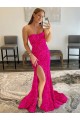 Best Strapless Sleeveless Long Sweep Train Velvet Sequin Prom Dress with Side Slit