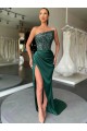 Best Strapless Sleeveless Long Sweep Train Velvet Sequin Prom Dress with High Side Slit