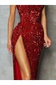 Best Strapless Sleeveless Long Floor Length Velvet Sequin Prom Dress High Side Slit