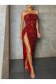 Best Strapless Sleeveless Long Floor Length Velvet Sequin Prom Dress High Side Slit