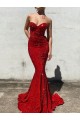 Best Mermaid Sweetheart Sleeveless Long Court Train Velvet Sequin Prom Dress