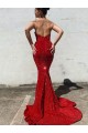 Best Mermaid Sweetheart Sleeveless Long Court Train Velvet Sequin Prom Dress