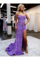 Best A-Line Sweetheart Sleeveless Long Velvet Sequin Prom Dress with Slit