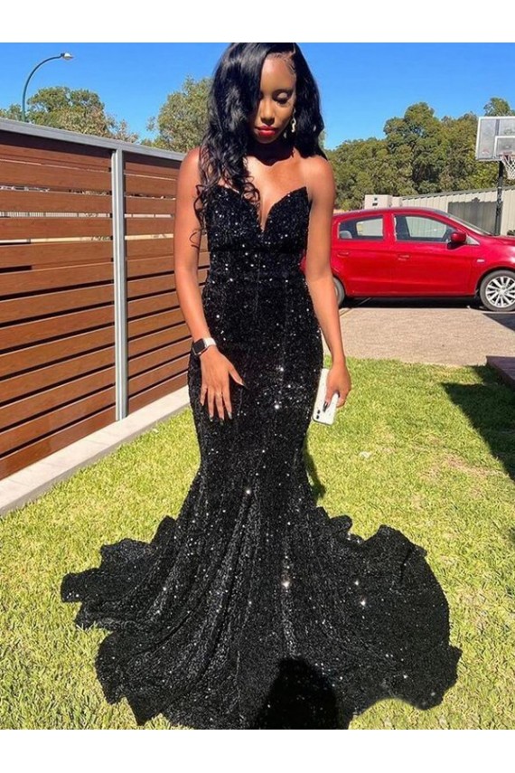 Best Mermaid Sweetheart Sleeveless Long Floor Length Velvet Sequin Prom Dress
