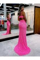 Best Long V-Neck Sleeveless Sweep Train Velvet Sequin Prom Dress with High Slit