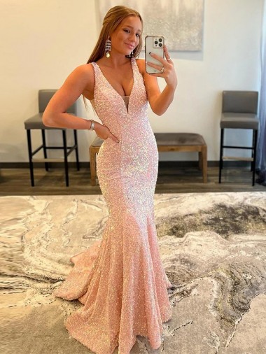 Best Deep V-Neck Sleeveless Long Low Back Velvet Sequin Prom Dress