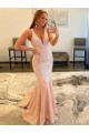 Best Deep V-Neck Sleeveless Long Low Back Velvet Sequin Prom Dress