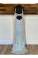 Best V-Neck Sleeveless Long Sweep Train Velvet Sequin Prom Dress