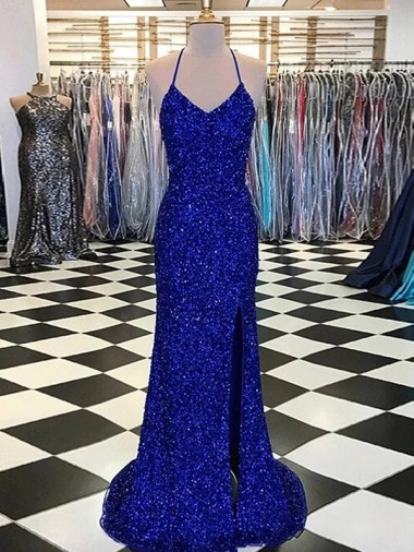 Best V-Neck Sleeveless Long Velvet Sequin Prom Dress