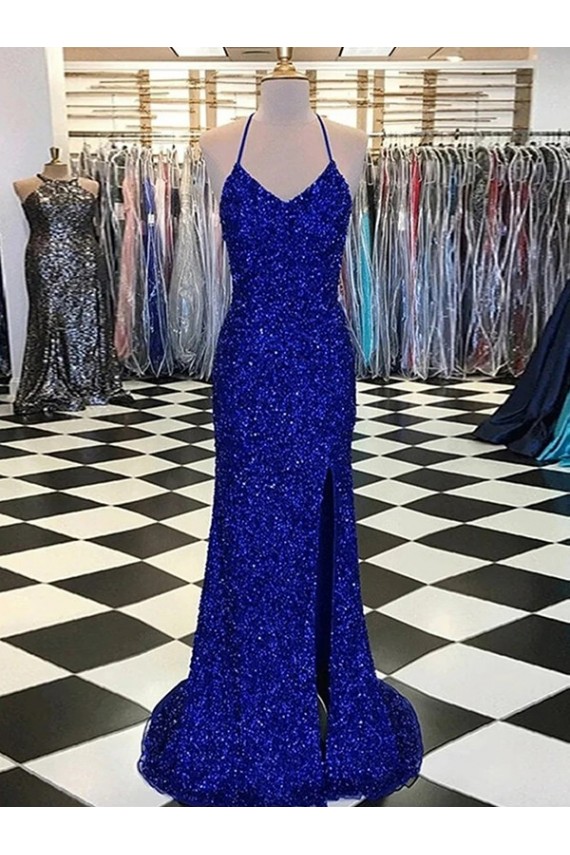 Best V-Neck Sleeveless Long Velvet Sequin Prom Dress